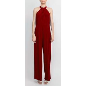 Nina Leonard Crossed Neck Sleeveless Keyhole Jersey Jumpsuit
